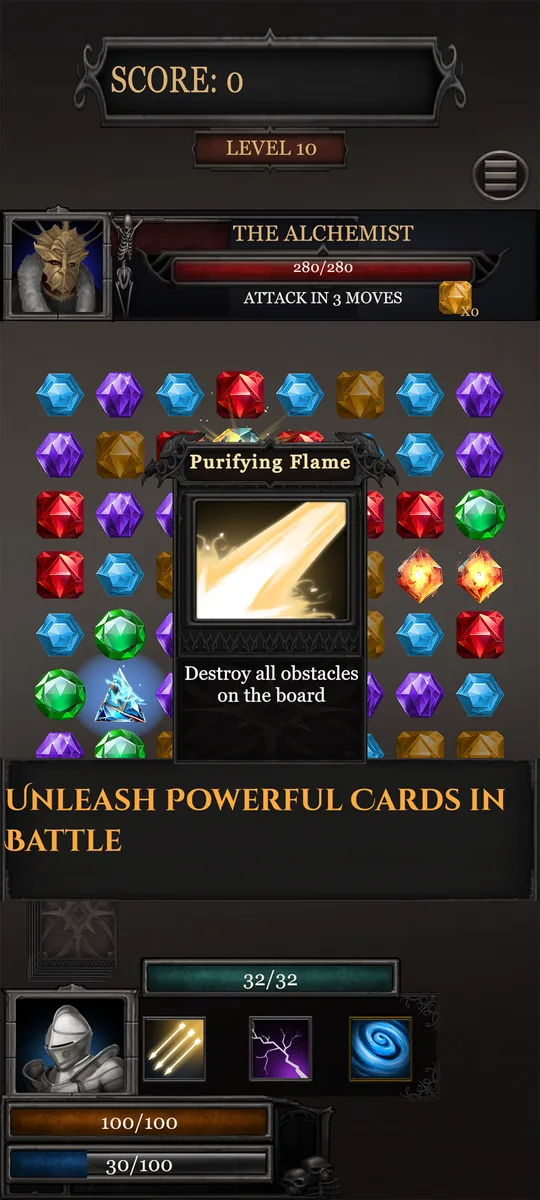 Gameplay: playing the Purifying Flame card against The Alchemist